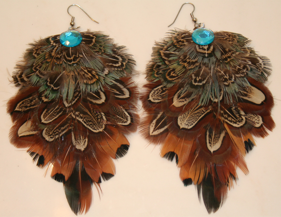 Making Earrings on Creations By Amy Kopp  Large Feather Earrings   Brown And Turquoise