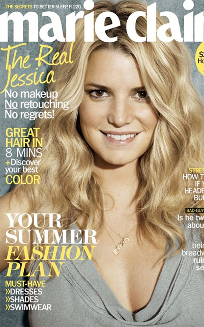 Jessica Simpson covers Marie Claire Magazine May 2010 in no Makeup - A 