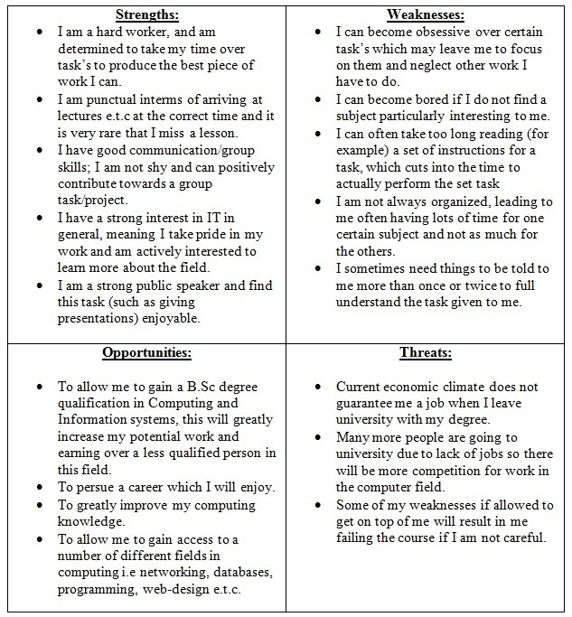 Personal swot analysis   oneself  myself   uk essays