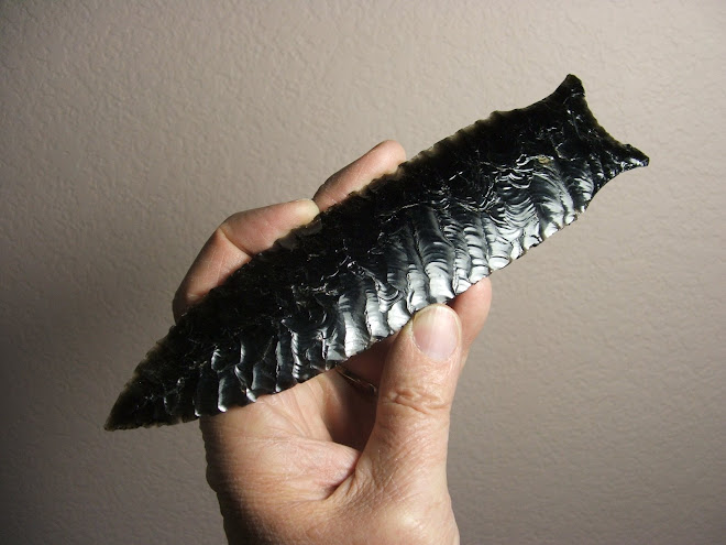 Late Paleo-Indian / Early Archaic Dalton or Humboldt Style Obsidian Knife or Lance -- 2008 A.D.