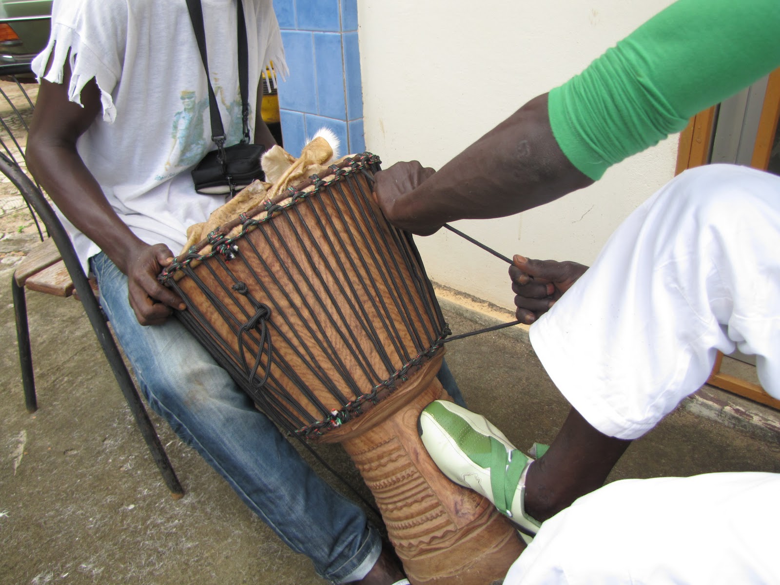 Janice in Guinea: Nov 3 - Goat skin to drum head to Djembe