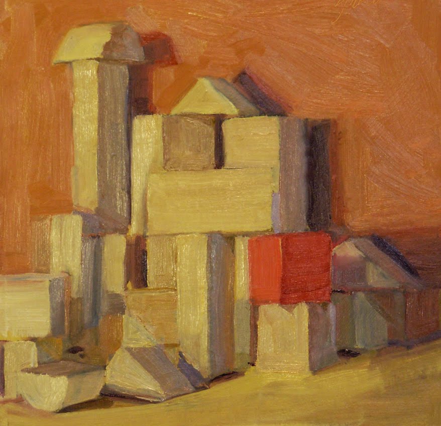 Christopher Greco Red Block Daily Painting, wood blocks