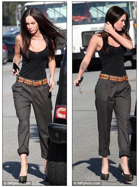 Suits you: Megan Fox wears a pair of men's style tailored trousers to attend 