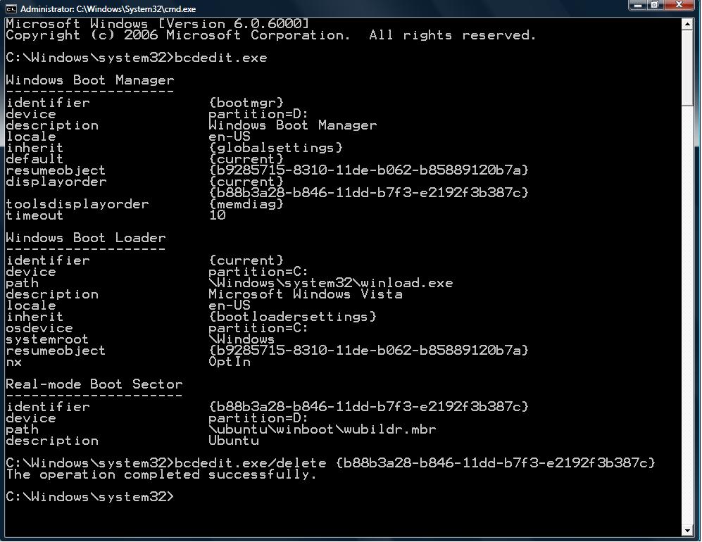 Remove dummy ubuntu entry from windows boot manager Its what you code