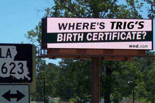 Road sign reading Where's Trig's Birth Certificate?