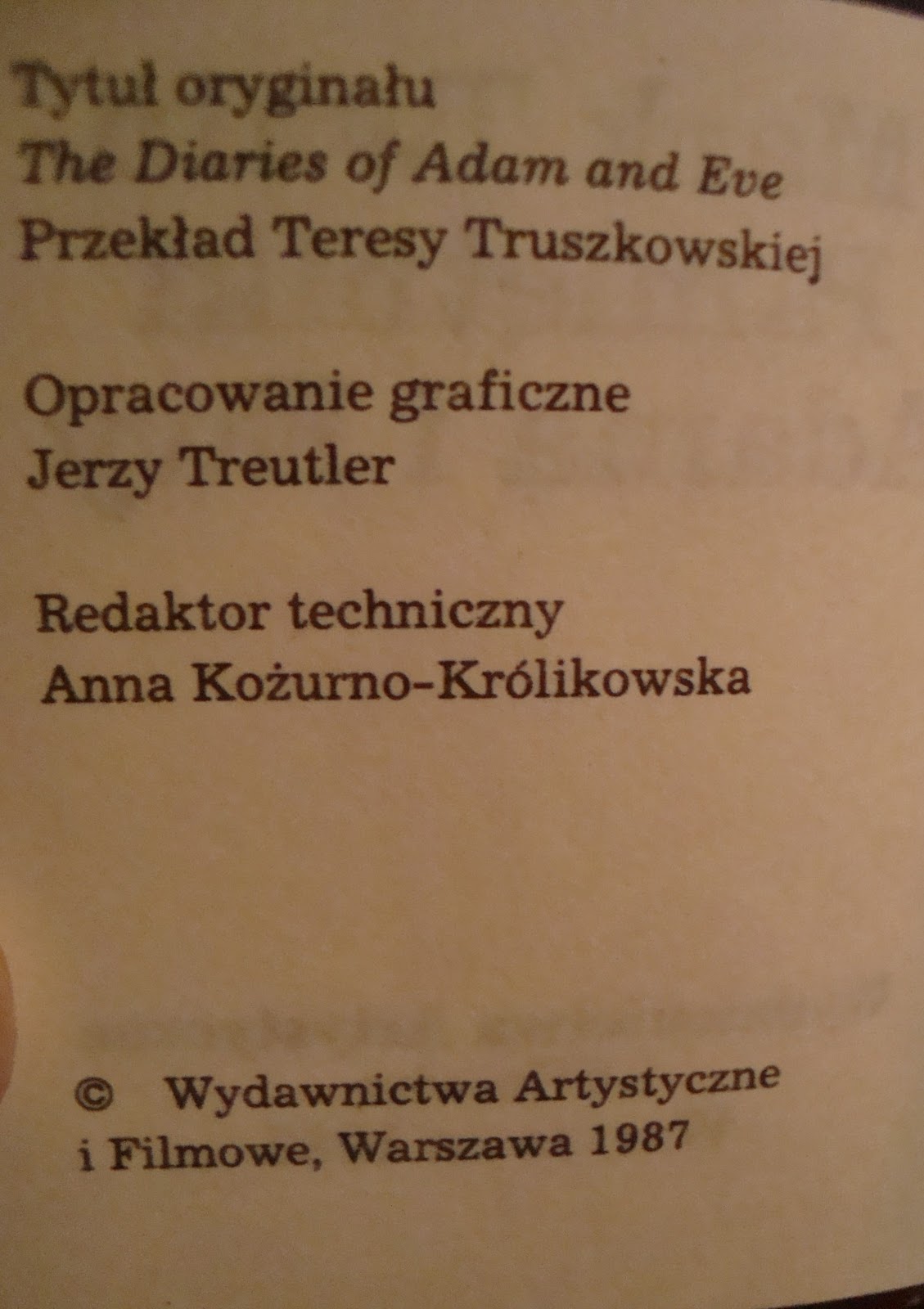 Co W Glowie Piszczy Pamietnik Adama I Ewy Mark Twain