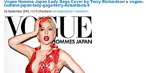 Partial cover of lady Gaga on cover of Vogue Hommes Japan