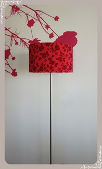 Lámpara de Pie / Tela roja - Flores terciopelo rojo