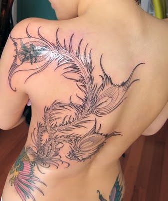 Peacock Feather Tattoo design on Sexy Girl Back