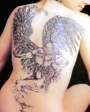 Large Angel Back Tattoo For Girls