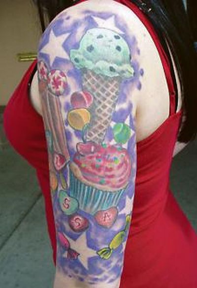 Arm Sleeves Tattoo for Girls - Ice Cream Tattoo Design