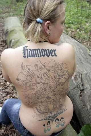 wallpapers star collection: Hannover 1896 Map Tattoo on Girls Back