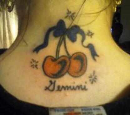 bow tattoo on back of neck. Bow and Cherry Tattoo on ack