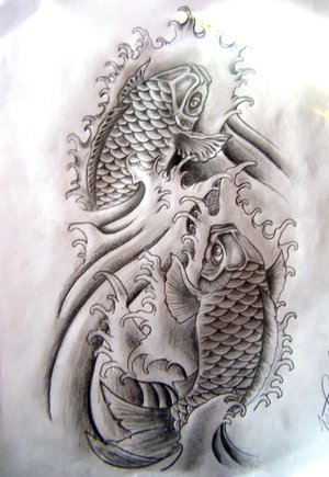This is a japanese koi fish tattoo T-shirt.3 white letters say RYURAKUDO. This is a japanese koi fish tattoo T-shirt.3 white letters say RYURAKUDO.
