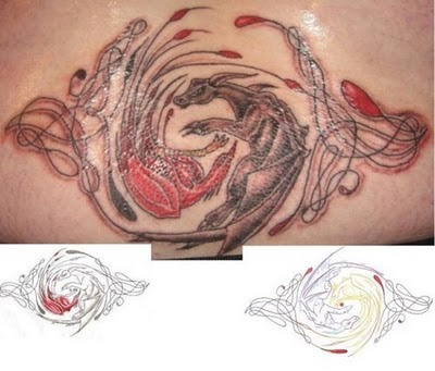 dragon with phoenix tattoo designs. dragon with phoenix tattoo designs