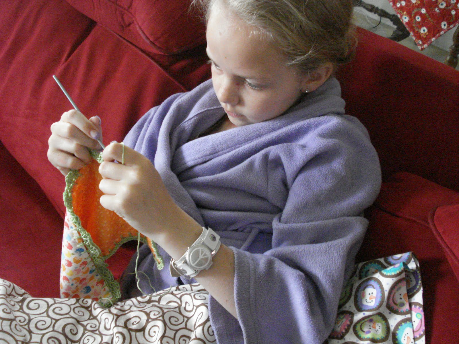 ... ... concentrating on her stitch count and not pulling too tightly