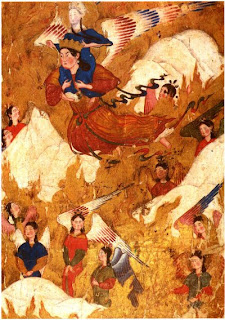 miniature, ascension of mohammad from miraj-nama