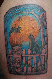 Black Cat Halloween Tattoo