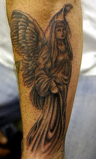 Black and Grey Angel Tattoo Design
