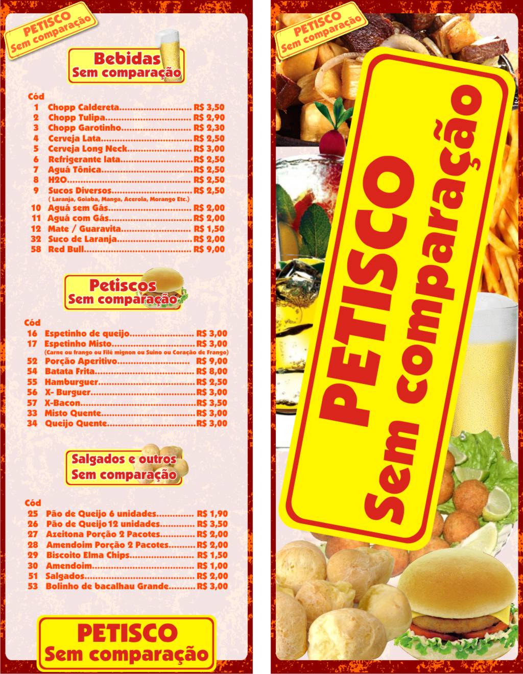 Cardápio Petisco Sem Comparação Ronie Miote