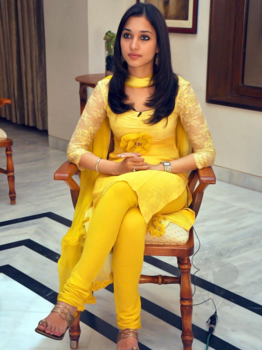 Cute Tamanna in Yellow Churidar Dress