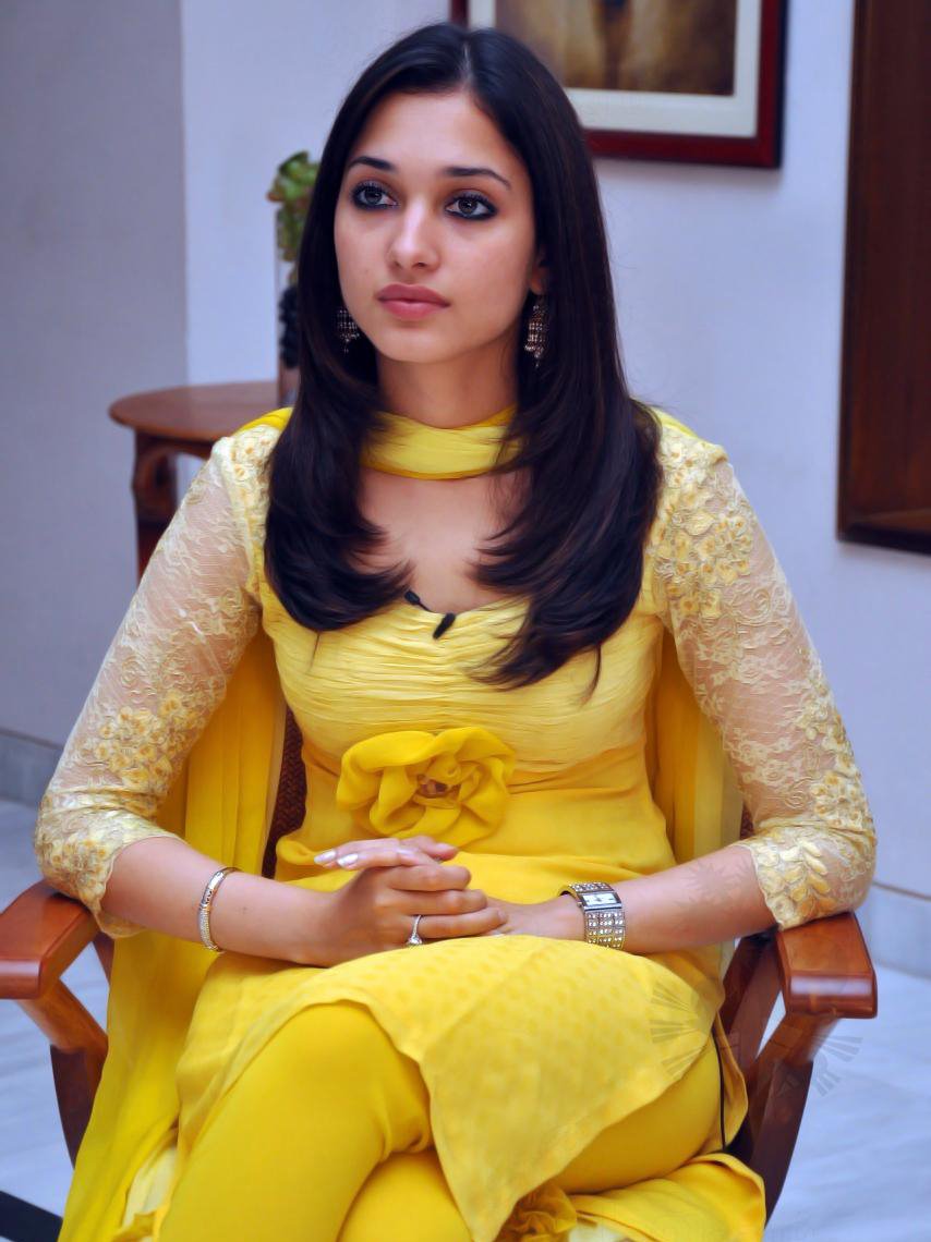 Cute Tamanna in Yellow Churidar Dress