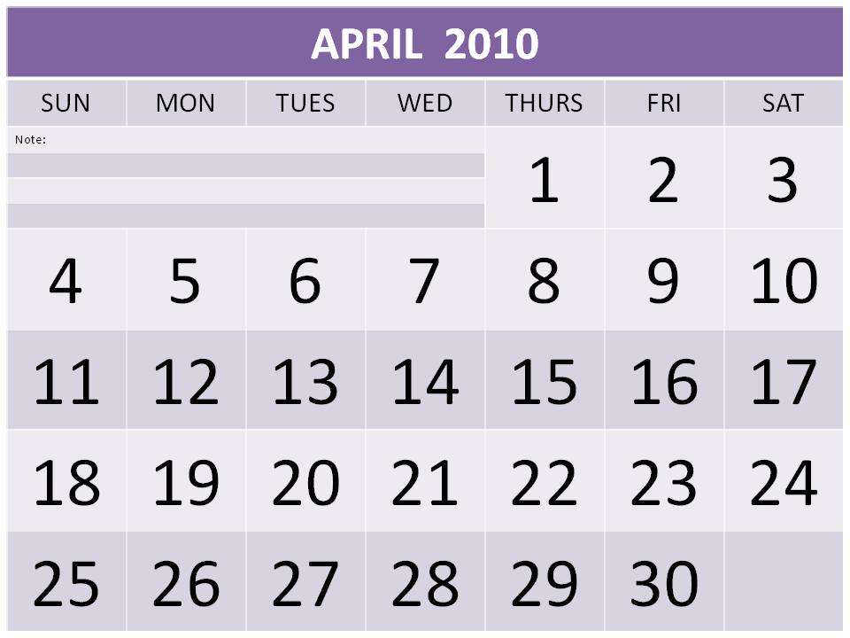 april 2010 calendar printable. Free Printable April 2010
