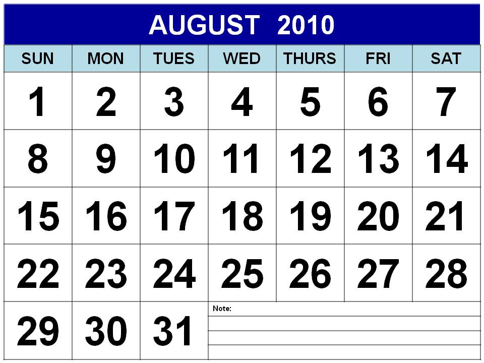 calendar august 2010. Free Printable August 2010