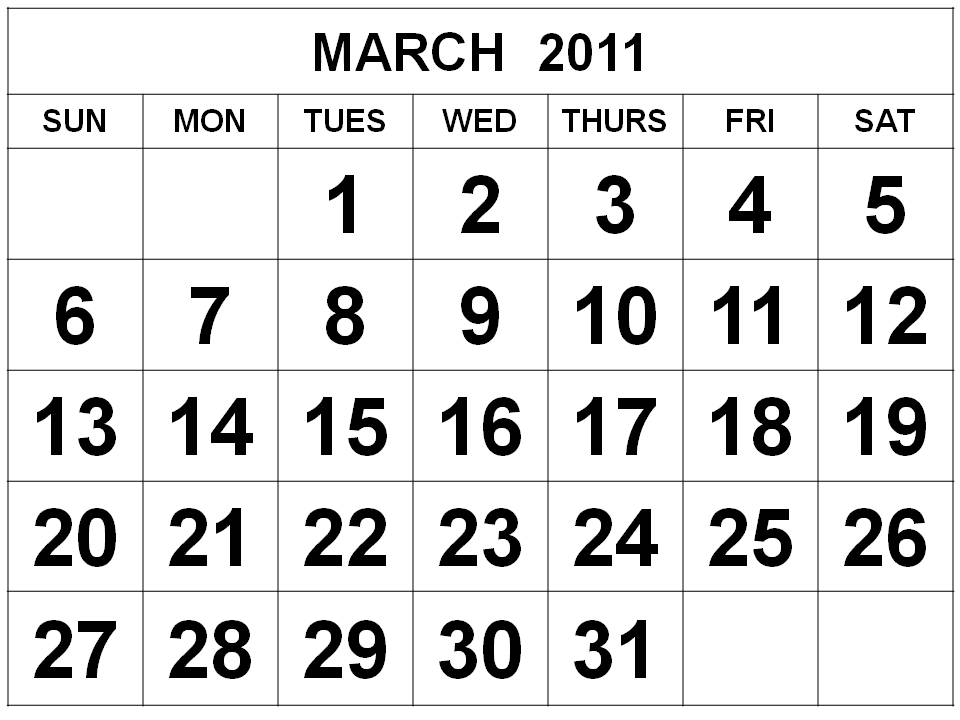 calendar for 2011 march. Blank Calendar 2011 March