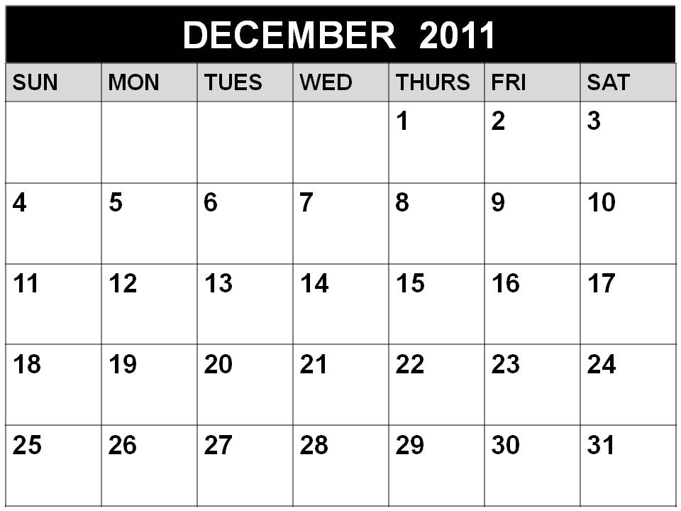 Blank December 2011 Calendar