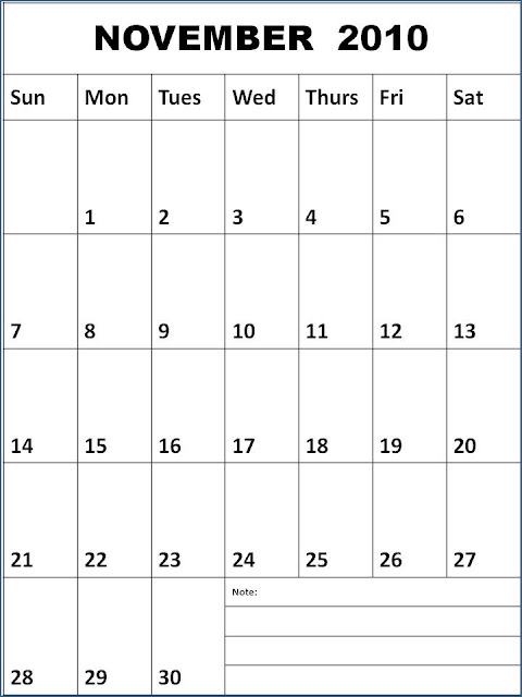 Blank November 2010 Calendar