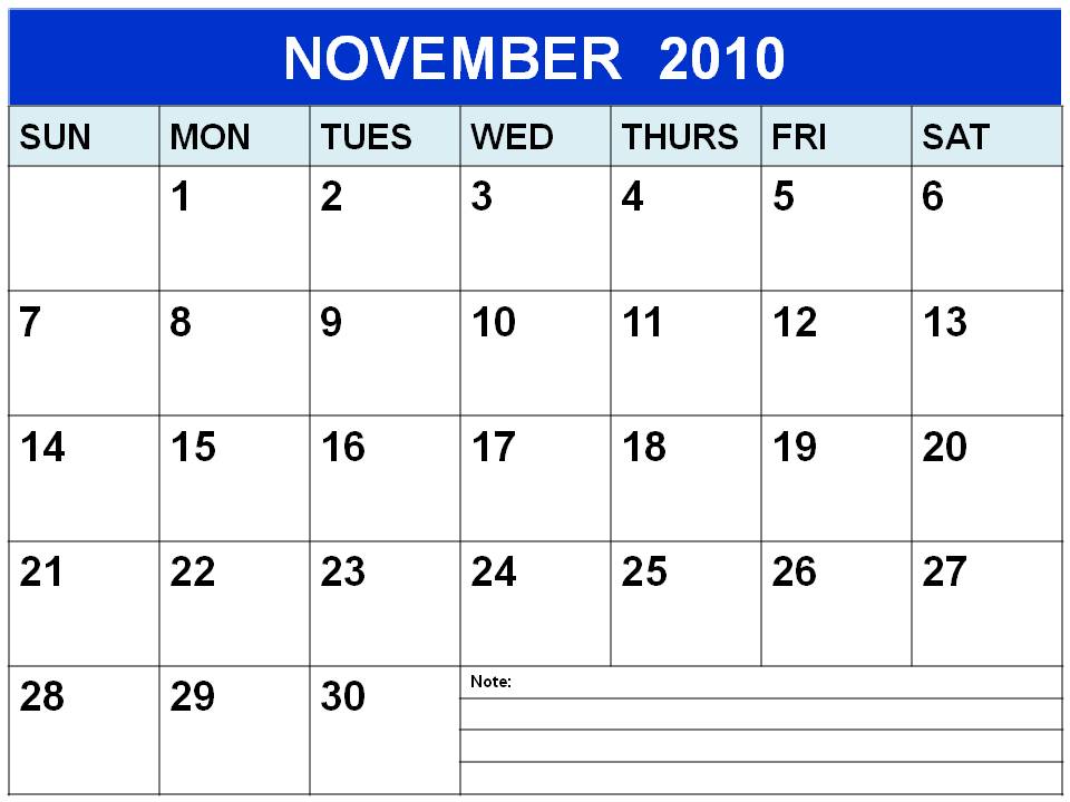 To download and print this Blank November 2010 Monthly Calendar: