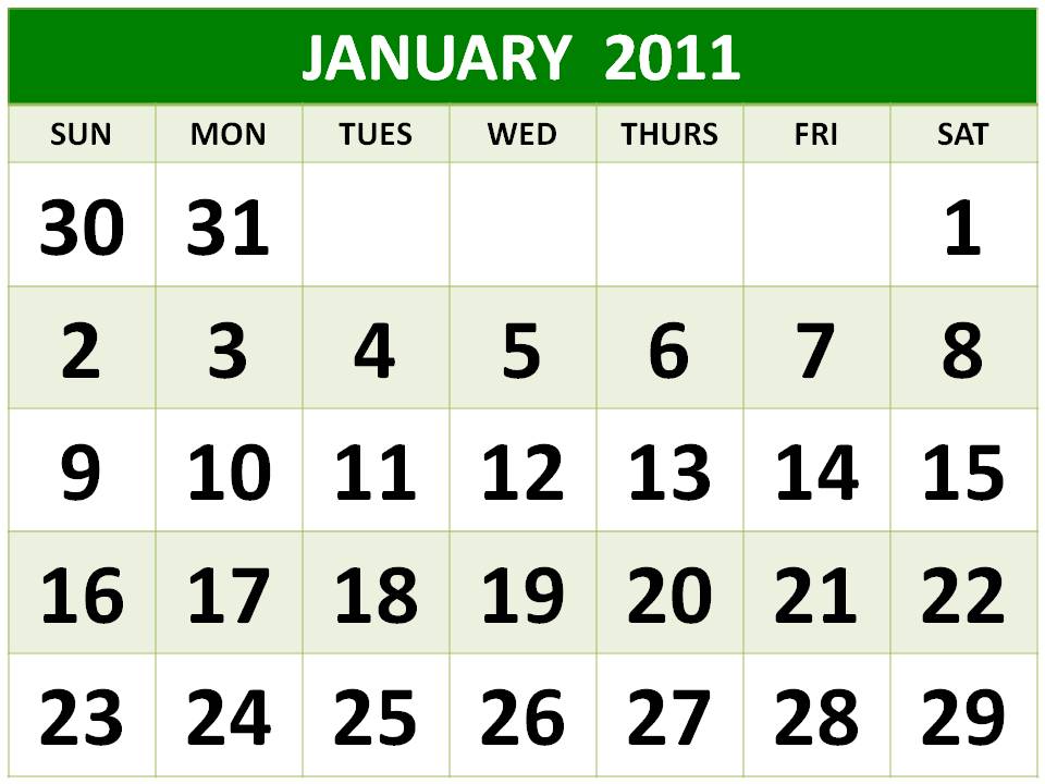 yearly calendar template 2011. January 2011 Calendar with