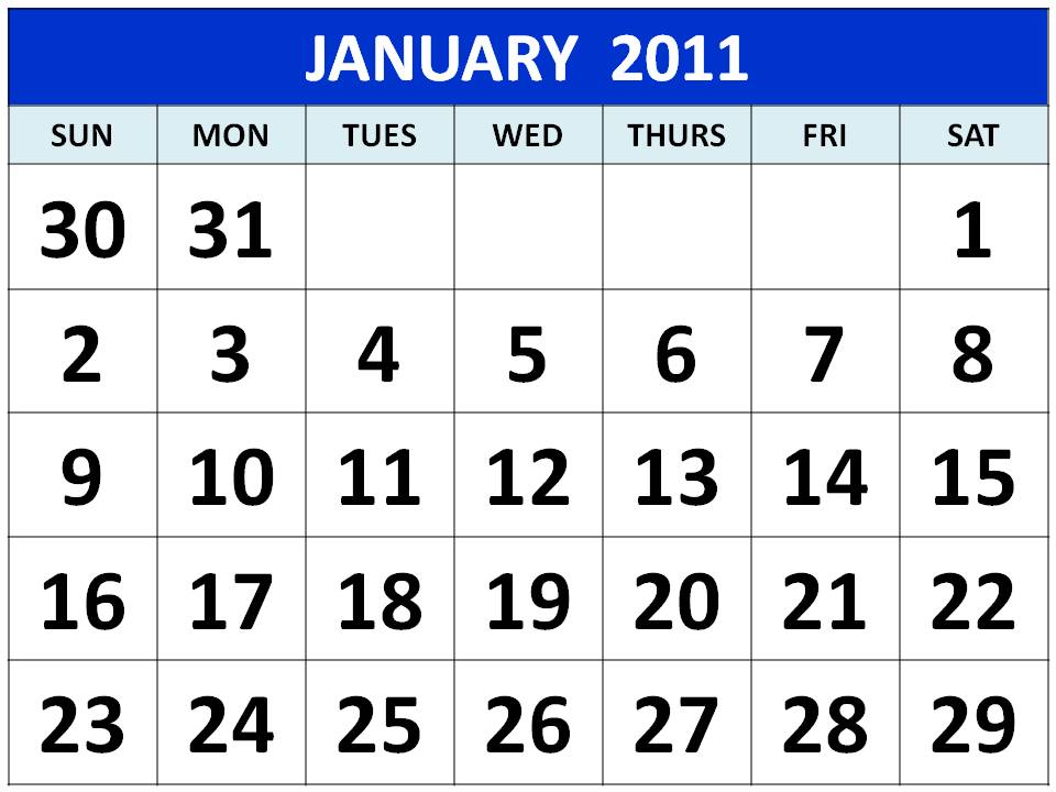 Calendars January 2011 to