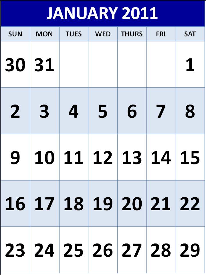 Calendars January 2011 to