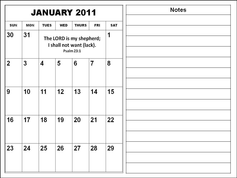 Blank Calendar 2011 January or