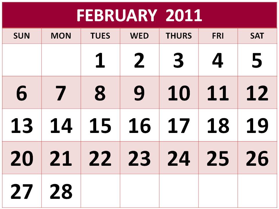 printable february calendar 2011. Printable February 2011