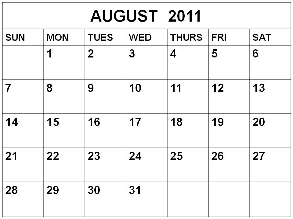 blank calendar 2011 may. Blank Calendar 2011 August