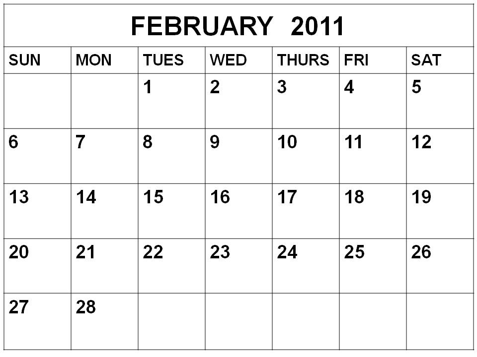 To download and print these Free Blank Monthly Blank Calendar 2011 February 