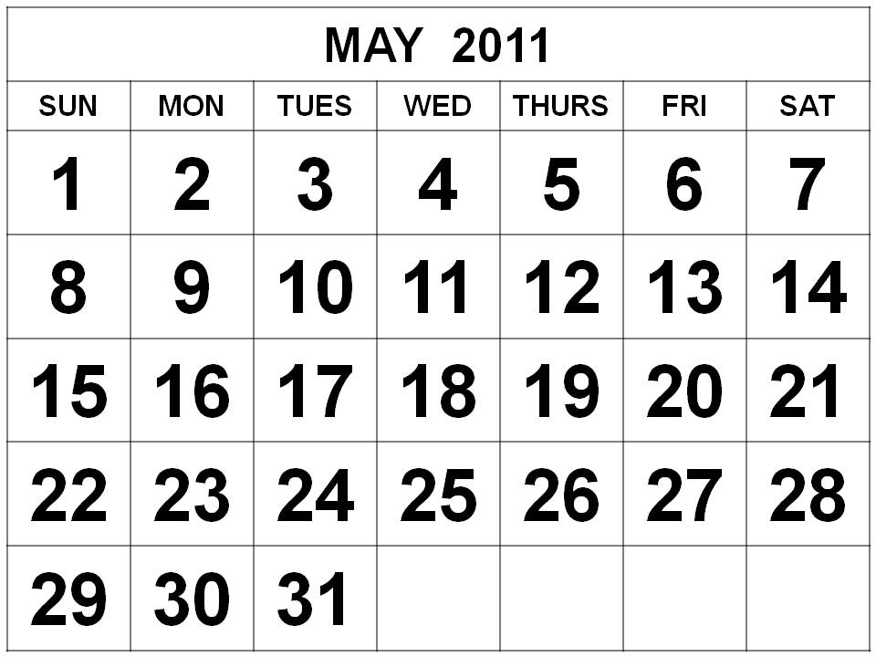 Free Printable May 2011 Calendar with big fonts Free Printable May 2011 Calendar with big fonts