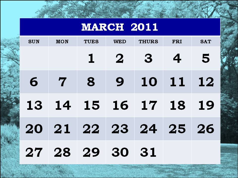 monthly calendar march 2011. MONTHLY CALENDAR MARCH 2011