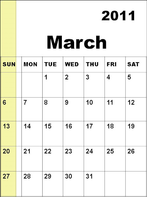 blank march calendar. Blank Calendar 2011 March or