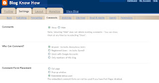 Blogger Settings Comments