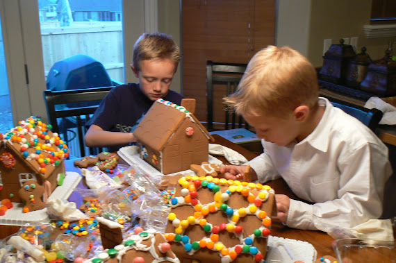 Daxton and Skyler Making Gingerbread Houses