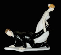 bride dragging groom photo