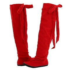 flat red thigh high boots