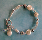 White Freshwater Pearl & Sterling Silver Bracelet with Swarovski Crystals