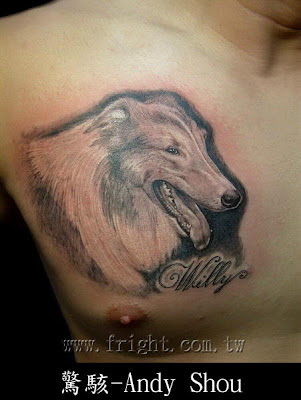 Shepherd dog tattoo on the chest