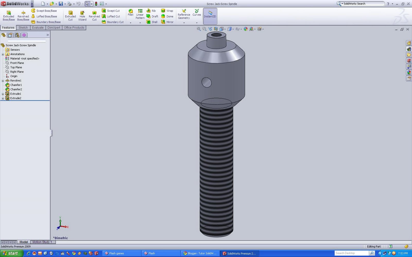Tutor SolidWorks Screw JackScrew Spindle