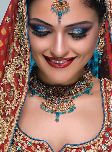 bollywood bridal makeup. exaggerated makeup. often the